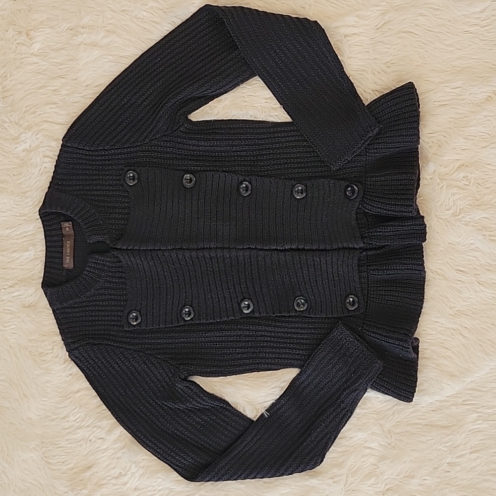 The Limited Navy Peplum Cardigan Sweater Button Decor Hook Clasps Women Size XS